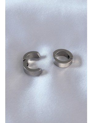 Fantastik Store 316L Çelik Gümüş Renk Sıkıştırmalı Erkek Küpe - Lisinya