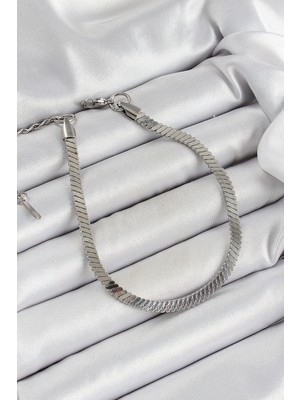 Fantastik Store 316L Çelik Gümüş Renk Yassı Zincir Model Kadın Bileklik - Lisinya