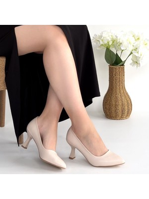 SEPET365 Leja Bej Cilt Topuklu Ayakkabı