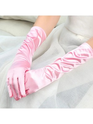 Livenda Uzun Boy Ekstra Parlak Saten Eldiven Pembe Renk