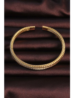 Fantastik Store 316L Çelik Altın Renk Hasır Görünüm Erkek Bileklik - Lisinya