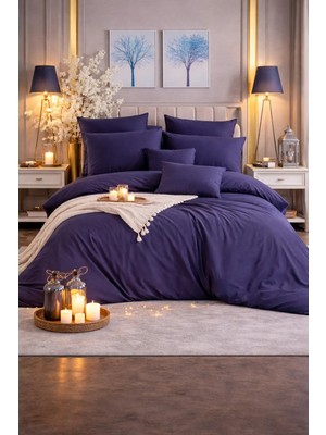 Vionetta Ranforce % 100 Pamuk Lacivert Düz Renk Lastikli Çarşaflı 2 Yastıklı Tek Kişilik Nevresim Takımı