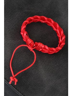 Fantastik Store Kırmızı Örgü Deri Erkek Bileklik - Lisinya