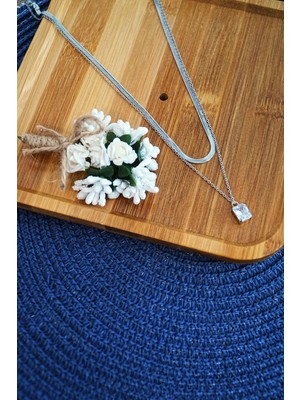 Fantastik Store Bakla Model Zirkon Baget Taşlı Zincir Çelik Kolye