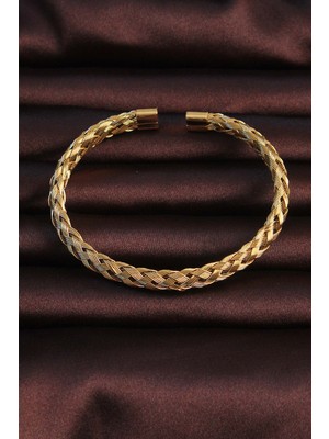 Fantastik Store 316L Çelik Altın Renk Kalın Yassı Örgü Model Erkek Bileklik - Lisinya