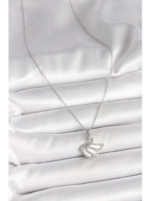 Fantastik Store 316L Çelik Gümüş Renk Zincir Zirkon Taşlı Kuğu Model Kadın Kolye - Lisinya