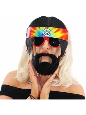 Livenda Siyah Saçlı Bandana Hippi Parti Gözlüğü
