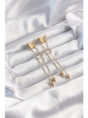 Fantastik Store 316L Çelik Altın Renk Sallantılı Düğüm Model Kelebek Küpe - Lisinya