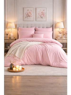 Vionetta Ranforce % 100 Pamuk Pudra Düz Renk Lastikli Çarşaflı 2 Yastıklı Tek Kişilik Nevresim Takımı