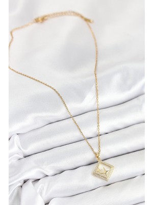 Fantastik Store 316L Çelik Zirkon Taşlı Yıldız Model Gold Renk Kadın Kolye - Lisinya