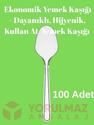 Yorulmaz Ambalaj 🥄 100’LÜ Plastik Ekonomik Yemek Kaşığı – Dayanıklı, Hijyenik, Kullan At Servis Kaşığı