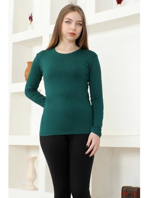 Fantastik Store Rahat ve Şık Uzun Kollu Bisiklet Yaka Likralı Viskon Penye Body Zümrüt Yeşili ( Lisinya )