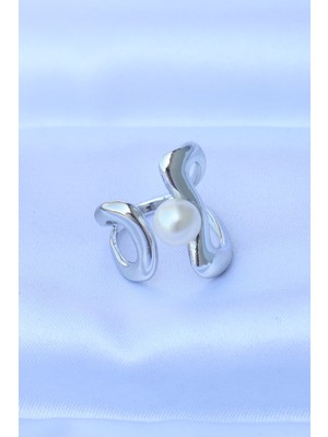 Fantastik Store Pirinç Gümüş Renk Ayarlanabilir Inci Taşlı Yüzük - Lisinya