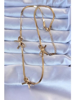 Fantastik Store 316L Çelik Altın Renk Italyan Zincirli Fiyonk Kolye - Lisinya