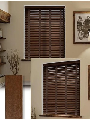 YS Perde Tasarım Wooden Blinds %100 Doğal Ahşap Jaluzi Perde , 50MM Alüminyum Kasalı Yüksek Kaliteli - Ceviz Kurdelalı WOOD/X426