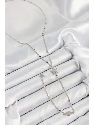 Fantastik Store Pirinç Zirkon Taşlı Yıldız Model Gümüş Renk Y Kolye - Lisinya