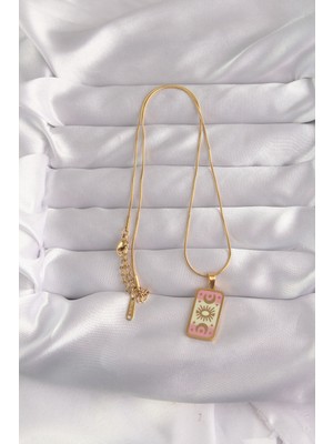 Fantastik Store 316L Çelik Gold Renk Karışık Mineli Ay Figür Tarot Kolye - Lisinya