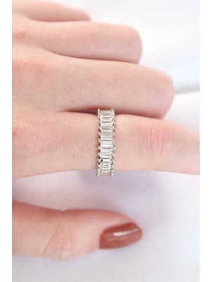 Fantastik Store Sıralı Baget Taşlı Silver Renk Ayarlanabilir Yüzük - Lisinya