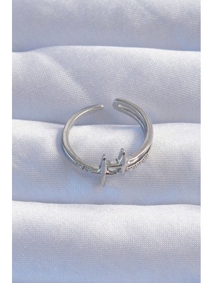 Fantastik Store Pirinç Gümüş Renk Zirkon Taşlı 2li Görünüm Ayarlanabilir Yıldız Model Yüzük - Lisinya