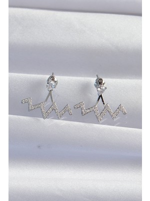 Fantastik Store Pirinç Gümüş Renk Zirkon Taşlı Zikzak Küpe - Lisinya