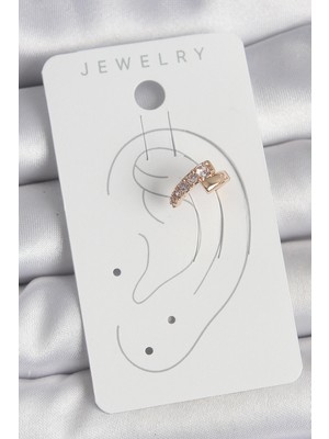Fantastik Store Pirinç Gold Renk Zirkon Taşlı Kadın Kıkırdak Küpe - Lisinya