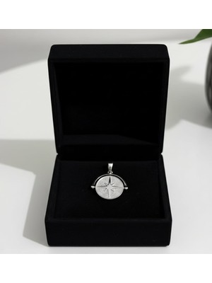 Kutup Yıldızı Gümüş Kolye Ucu Pusula 925 Ayar Gümüş Kolye Ucu