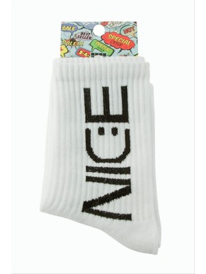 Zero Land Gld-Spt- Nice Yazılı Kolej Çorap 8*28 - Beyaz
