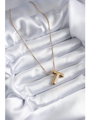 Fantastik Store 316L Çelik Gold Renk Bubble "t" Harf Model Kadın Kolye - Lisinya