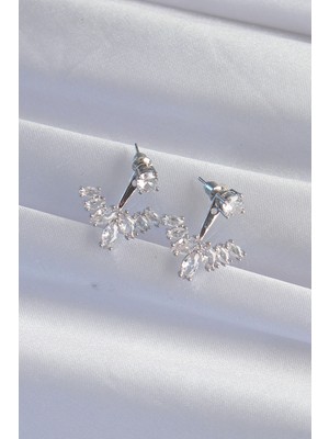 Fantastik Store Pirinç Gümüş Renk Zirkon Taşlı V Model Küpe - Lisinya