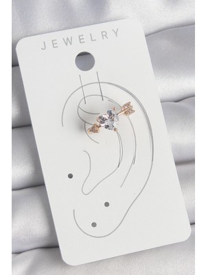 Fantastik Store Pirinç Gold Renk Zirkon Taşlı Kalp Ok Model Kadın Kıkırdak Küpe - Lisinya