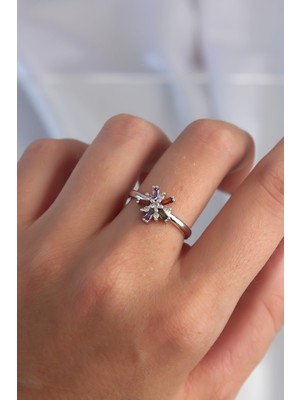 Fantastik Store Pirinç Gümüş Renk Renkli Zirkon Taşlı Ayarlamalı Yüzük - Lisinya