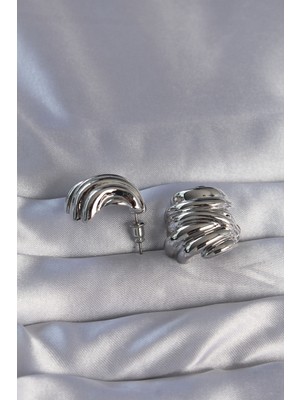 Fantastik Store Pirinç Gümüş Renk Tırtıklı Bombe Model Küpe - Lisinya