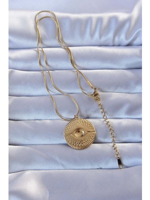 Fantastik Store 316L Altın Renk Işlemeli Göz Kolye - Lisinya