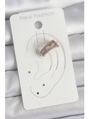 Fantastik Store Pirinç Gold Renk Zirkon Taşlı 3'lü Sıralı Model Kadın Kıkırdak Küpe - Lisinya