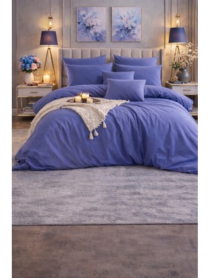 Vionetta Ranforce % 100 Pamuk Indigo Lastikli Çarşaflı 4 Yastıklı Çift Kişilik Nevresim Takımı