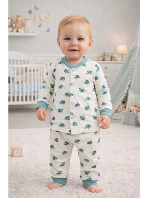 Yaprak Desenli Çocuk Pijama Takımı 6-24 Ay – Uzun Kollu %100 Pamuk 2’li Set - Yeşil