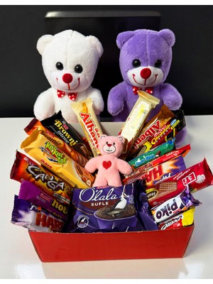 Lenostra 2 Ayıcık Ve Çikolata Dolu Hediye Kutusu - Sevgiliye Hediye - Sevgililer Günü - Sevgiliye Çikolata