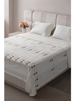 Swita Zen Baklava Desen Çift Kişilik Nakışlı Yatak Örtüsü Seti Şönil Kumaş Punch Nakışlı 240X260CM