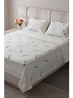 Swita Seren Desen Çift Kişilik Nakışlı Yatak Örtüsü Seti Şönil Kumaş Punch Nakışlı 240X260CM