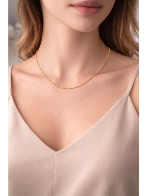 Gold Renk 925 Ayar Gümüş Top Zincir