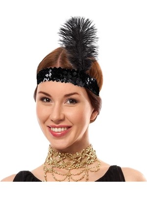 Fantastik Store Siyah Renk Çarliston Başlık 90 Lı Yıllar 80 Li Yıllar Tüylü Saç Bandı - Lisinya