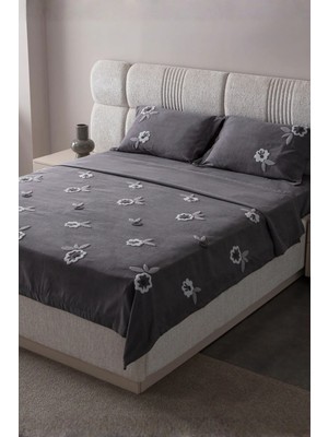 Swita Lalezar Desen Çift Kişilik Nakışlı Yatak Örtüsü Seti Şönil Kumaş Punch Nakışlı 240X260CM