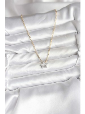 Fantastik Store Pirinç Gold Renk Zincirli Zirkon Taşlı Minimal Yıldız Model Kadın Kolye - Lisinya