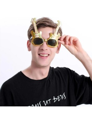 Fantastik Store Altın Renk Rockn Roll Gitar Şekilli Parti Gözlüğü 15X15 cm - Lisinya
