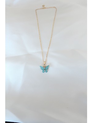 Fantastik Store Gold Kaplama Turkuaz Renk Sedefli Kelebek Kolye - Lisinya
