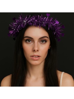 Fantastik Store Kalp Püsküllü Gece Parıltısı 3 Modlu LED39LI Işıklı Taç Mor Renk - Lisinya