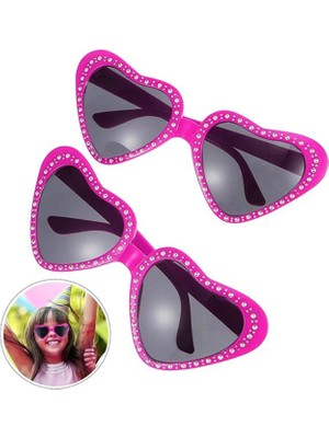 Fantastik Store Kalp Şekilli Taşlı Parti Gözlüğü Pembe Renk 6X16 cm - Lisinya