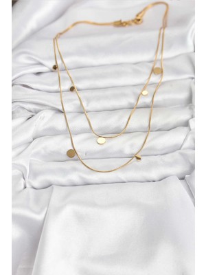 Fantastik Store 316L Çelik Zincir Gold Renk Pullu Kadın Kolye - Lisinya