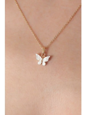 Fantastik Store Gold Beyaz Renk Kelebek Figür Kadın Kolye - Lisinya