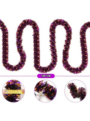 Fantastik Store Mor Turuncu Renk 4 cm Genişlik Garland Çift Renk Sim Süs 180 cm - Lisinya